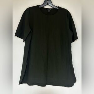 Eileen Fisher Olive Green Short Sleeve Crew Neck Blouse Size Medium